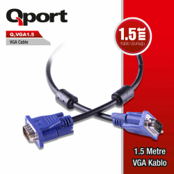 Qport 1.5 Metre 15Pin Filtreli Vga Kablo (Q-Vga1.5)