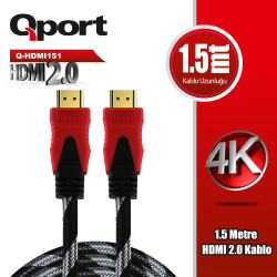 Qport 1.5 Metre Q-Hdmi151 2.0V 4K 60Hz Altın U&Ccedil;Lu &Ouml;Rg&Uuml;L&Uuml; Hdmi Kablo (Q-Hdmi151)