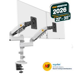North Bayou H180-Xe 17-35&Quot; İki Kollu Amortis&Ouml;Rl&Uuml; Monit&Ouml;R Standı Beyaz