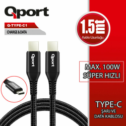 Qport Q-Type-C1 1.5 Metre Type-C 100W S&Uuml;Per Hızlı Pd Şarj Ve Data Kablosu