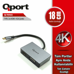 Qport Type-C To Hdmi Vga &Ccedil;Evirici (Q-Thv2)