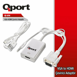 Qport Vga To Hdmi &Ccedil;Evirici + Ses Kablosu (Q-Vh)