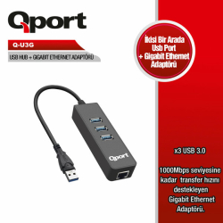 Qport 3 Port Usb &Ccedil;Oklayıcı + Rj45 Ethernet Hub (Q-U3G)