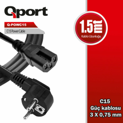 Qport 1.5 Metre C15 G&Uuml;&Ccedil; Kablosu (Q-Powc15)