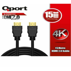 Qport 15 Metre Q-Hdmi152 2.0V 4K 60Hz Altın U&Ccedil;Lu Hdmi Kablo