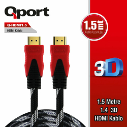 Qport 1.5 Metre Q-Hdmi 1.4V Altın U&Ccedil;Lu Hdmi Kablo (Q-Hdmi1.5)