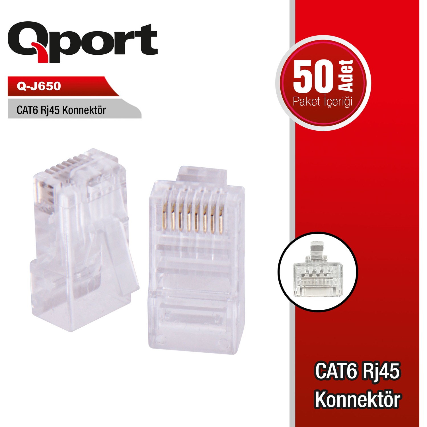 QPort Q-J650 CAT6/CAT5 (50 Lik) RJ45 Konnektör
