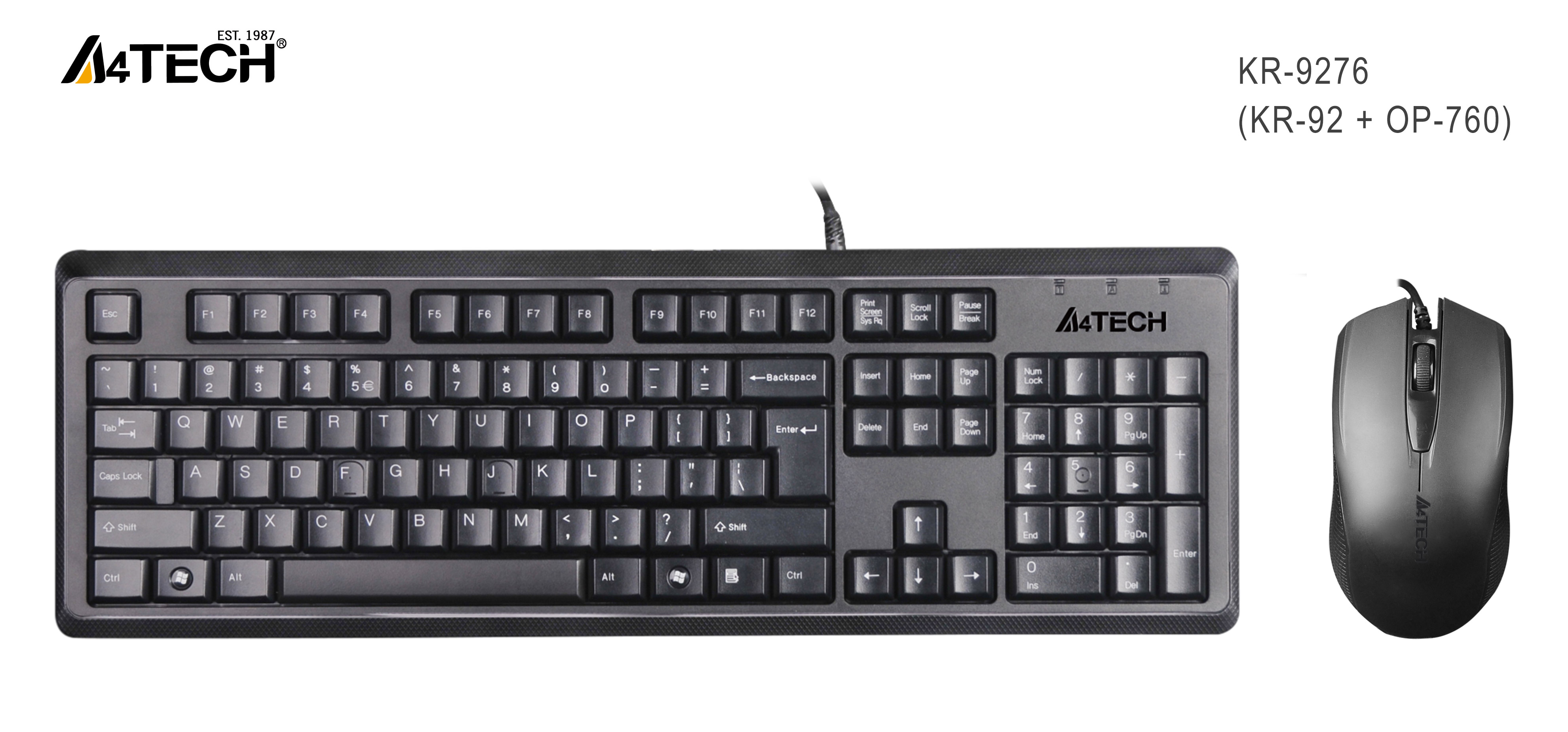 A4 Tech KR-9276 Kablolu Q Klavye Mouse Set Siyah