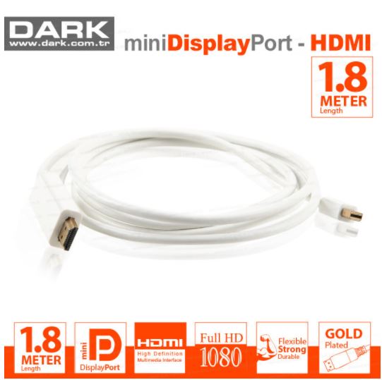 DARK  1.8 metre mini display port to hdmı 4k destekli kablo(dk-cb-mdpxhdmıl184k) Resim-1