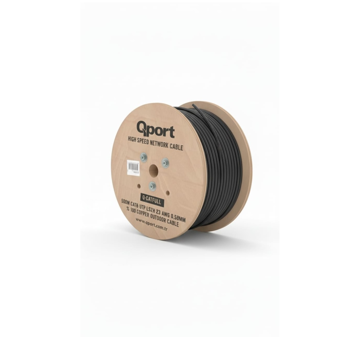 Qport 500 Metre Q-CATFULL Cat6 LSZH 23AWG 0.58mm Tam Bakır Siyah Outdoor Kablo
