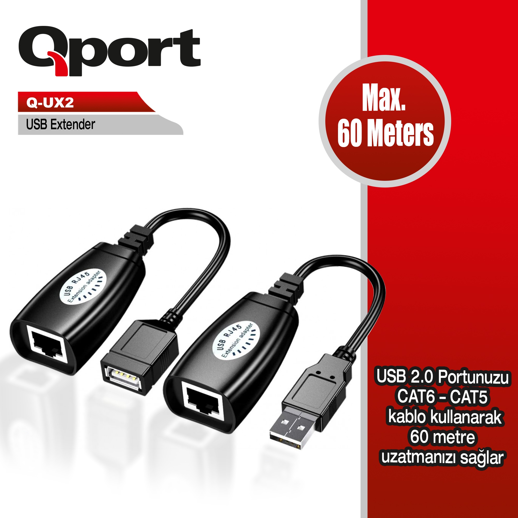 Qport 60 Metre USB Extender 2'li Paket (Q-UX2)