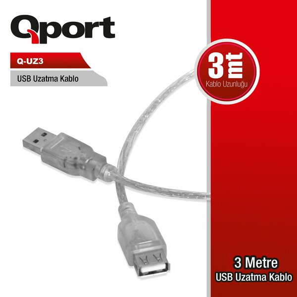 Qport 3 Metre USB Uzatma Kablosu (Q-UZ3)