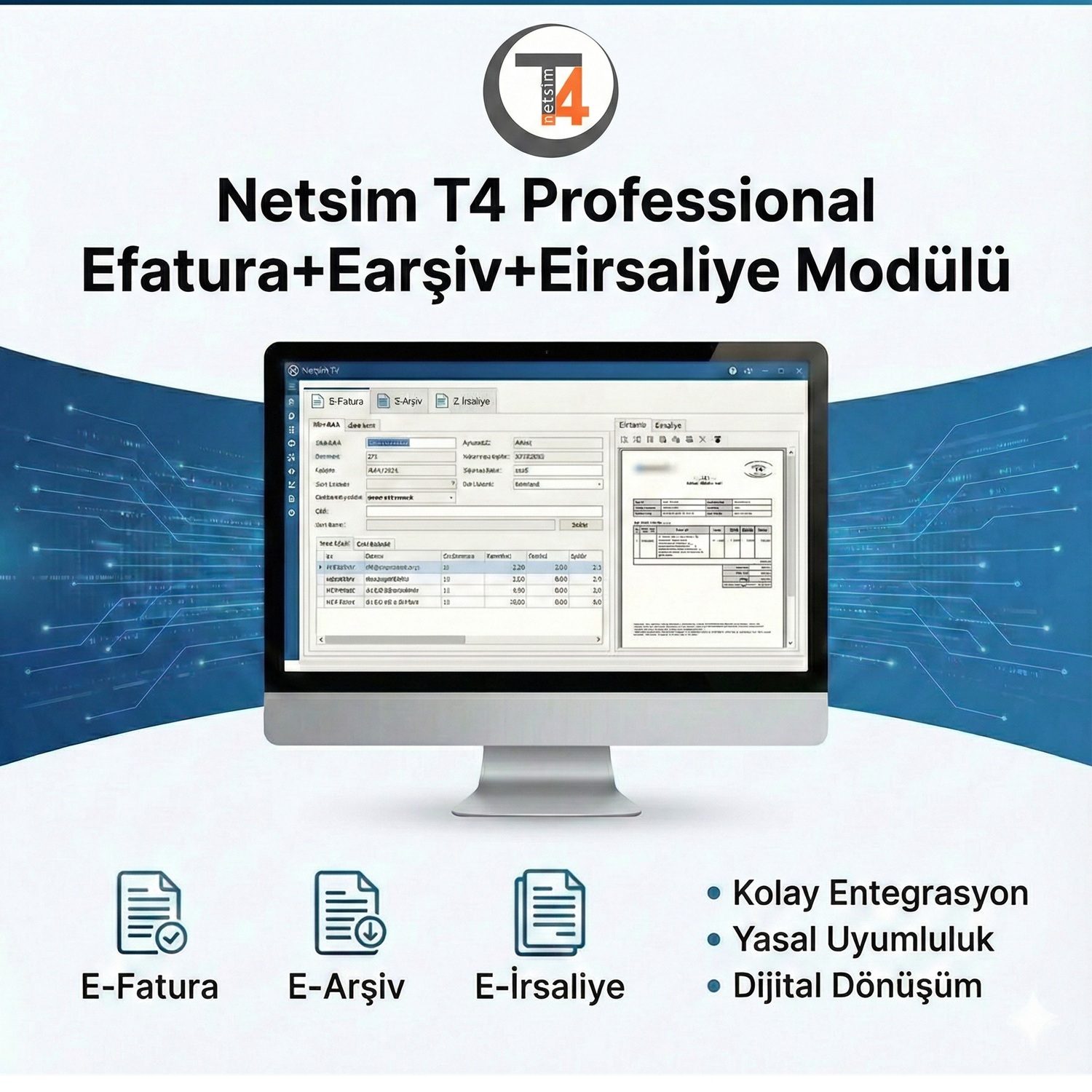 NETSİM T4 Pro Efatura+Earşiv+Eirsaliye 1 Kullanıcı +1000 kontör