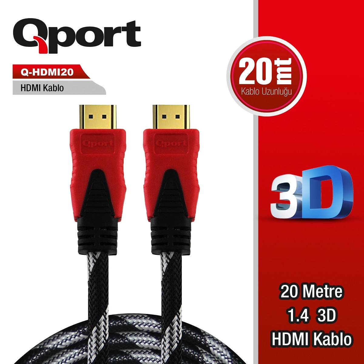 Qport 20 Metre Q-HDMI20 1.4V Altın Uçlu HDMI Kablo