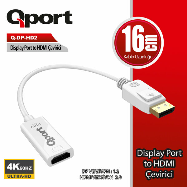 Qport Q-DP-HD2 4K 60Hz Display Port to HDMI Çevirici