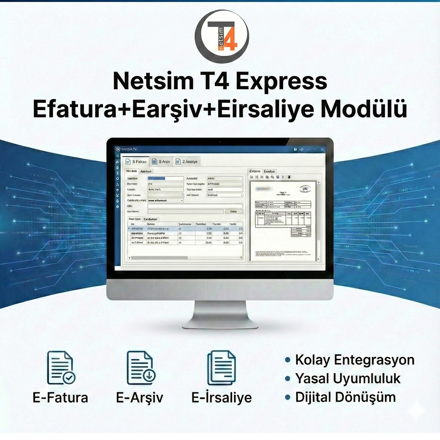 NETSİM T4 Express Efatura+Earşiv 1 Kullanıcı+1000 kontör