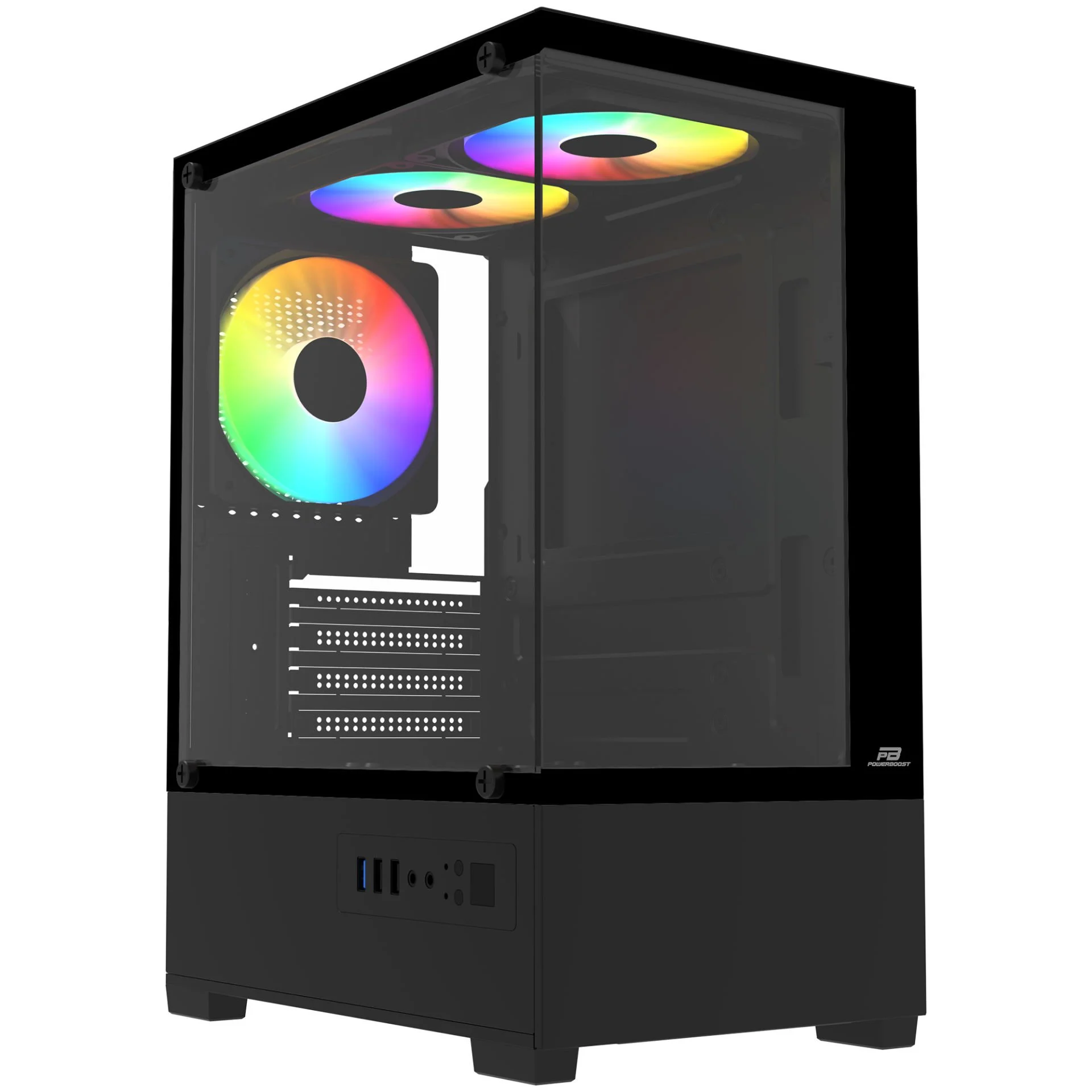 PowerBoost PB-M5001B 500W 3x12cm Rainbow Fanlı USB 3.0 M-ATX Gaming Siya Kasa