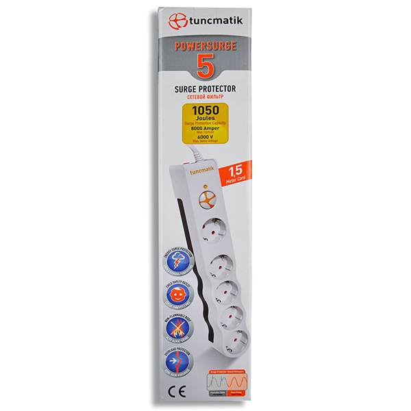 Tunçmatik Powersurge 5-li Akım Korumalı Priz (2 x USB li) [TSK5015]